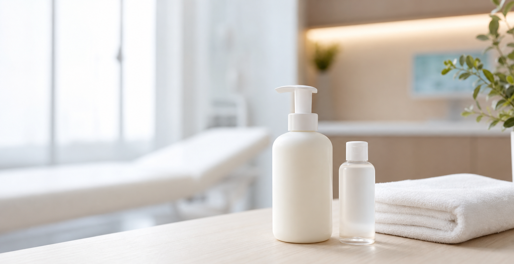 手洗いと消毒による手荒れ対策として保湿剤とタオルを示す医療教育イメージ
