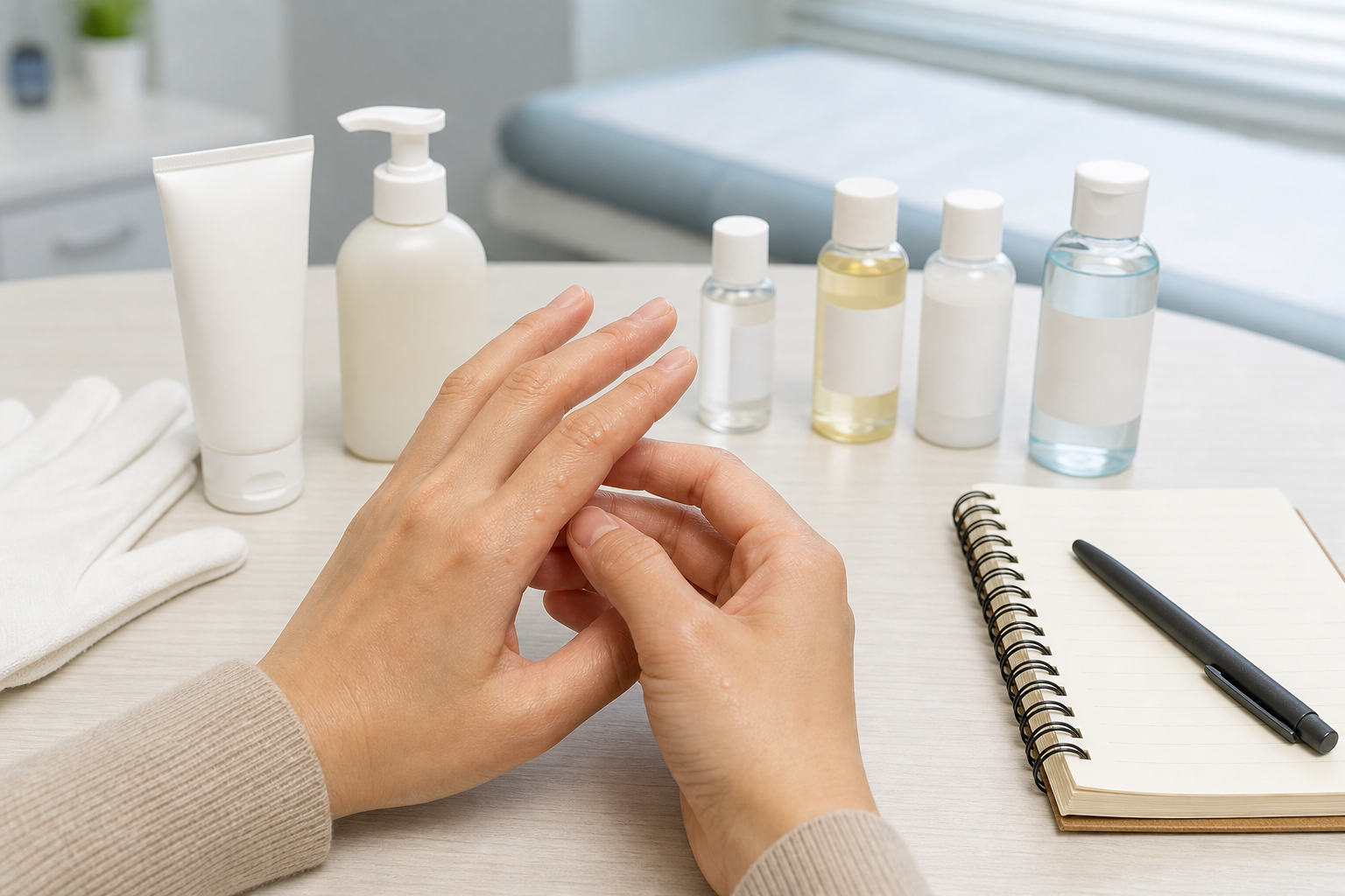 手のひらや指のかゆい水ぶくれを相談する前にケア用品と経過を整理するイメージ