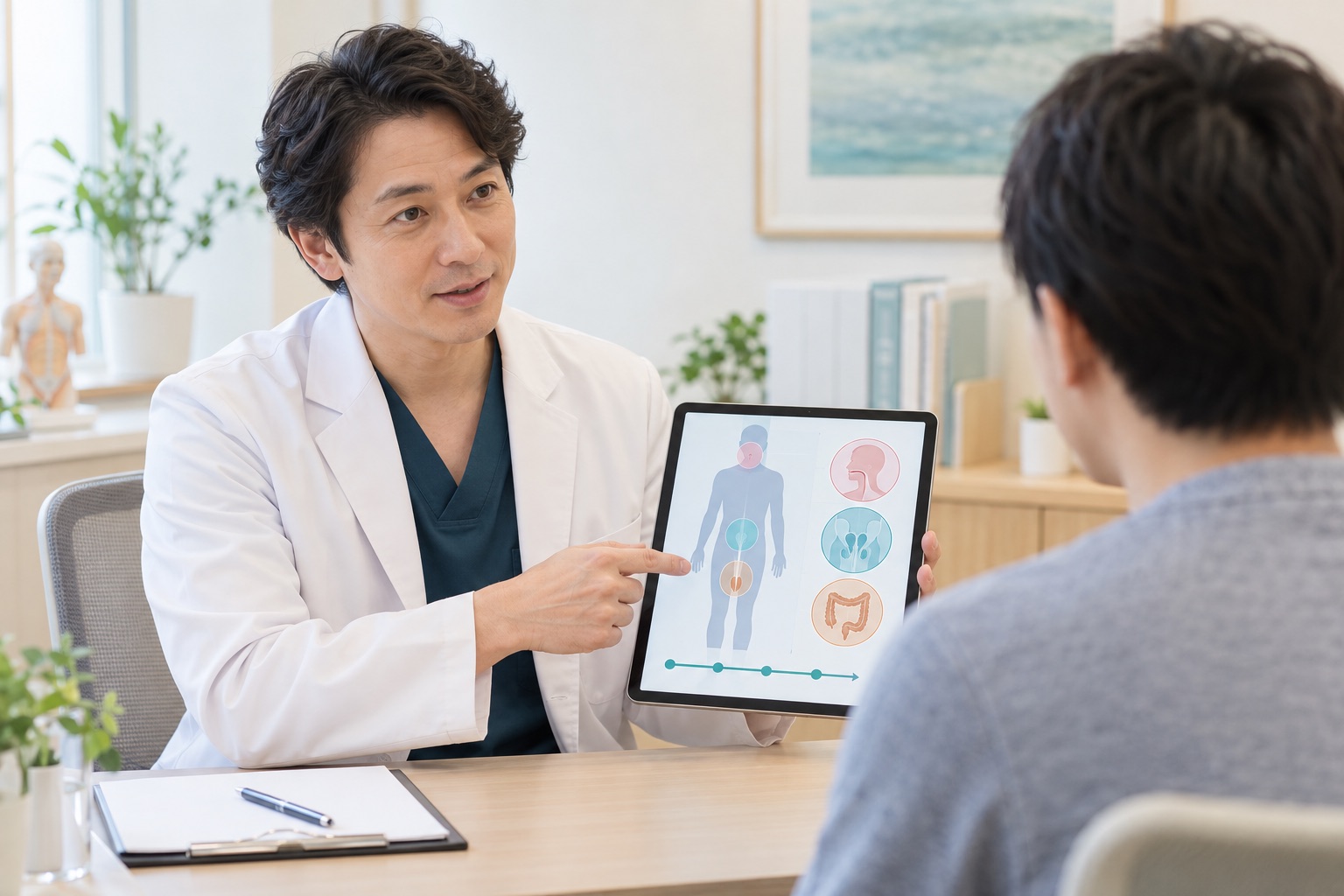 無症状の性感染症について接触部位と検査時期を確認するAI生成医学イメージ
