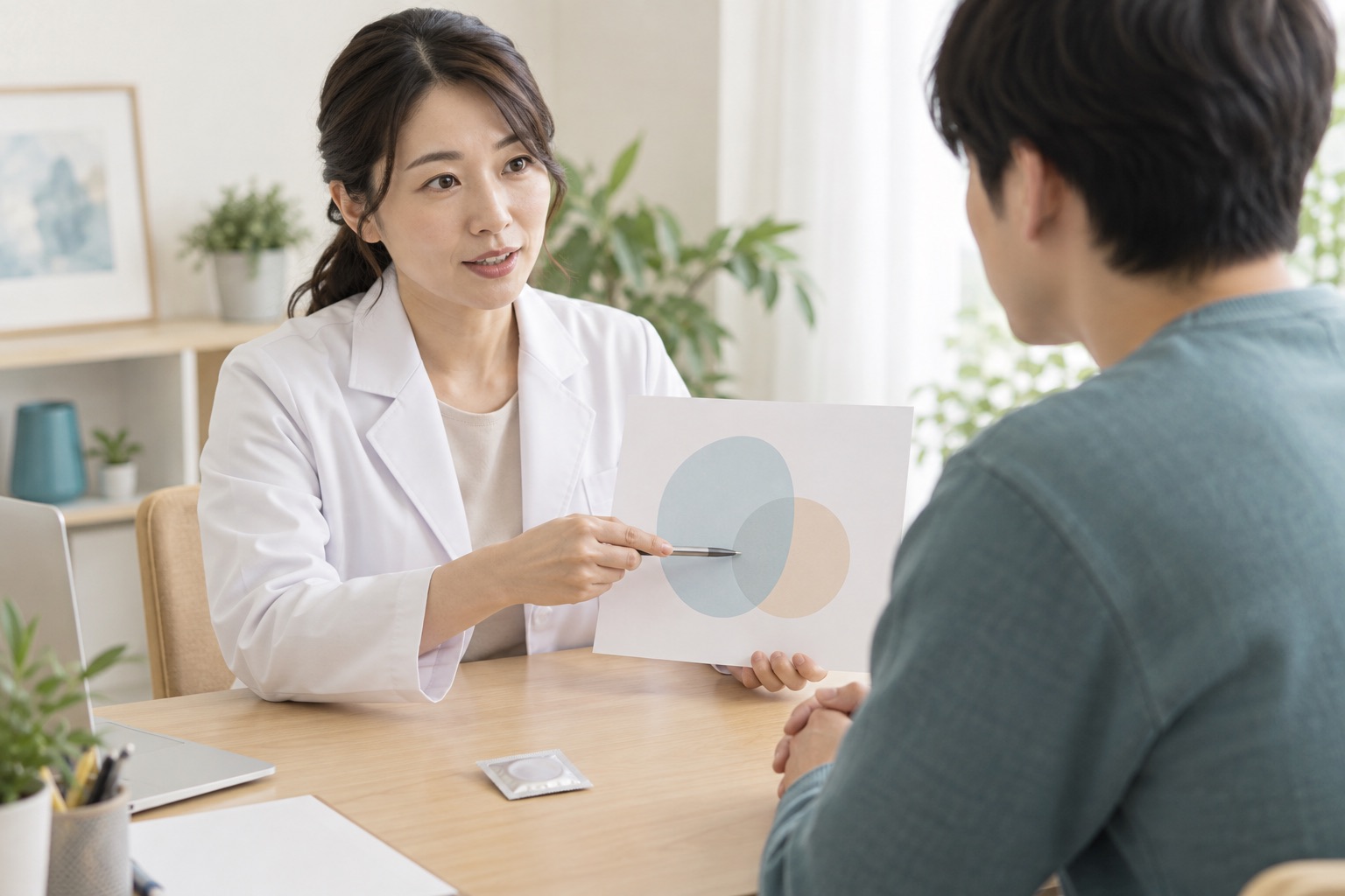 コンドームで覆う範囲と覆わない範囲を説明するAI生成イメージ