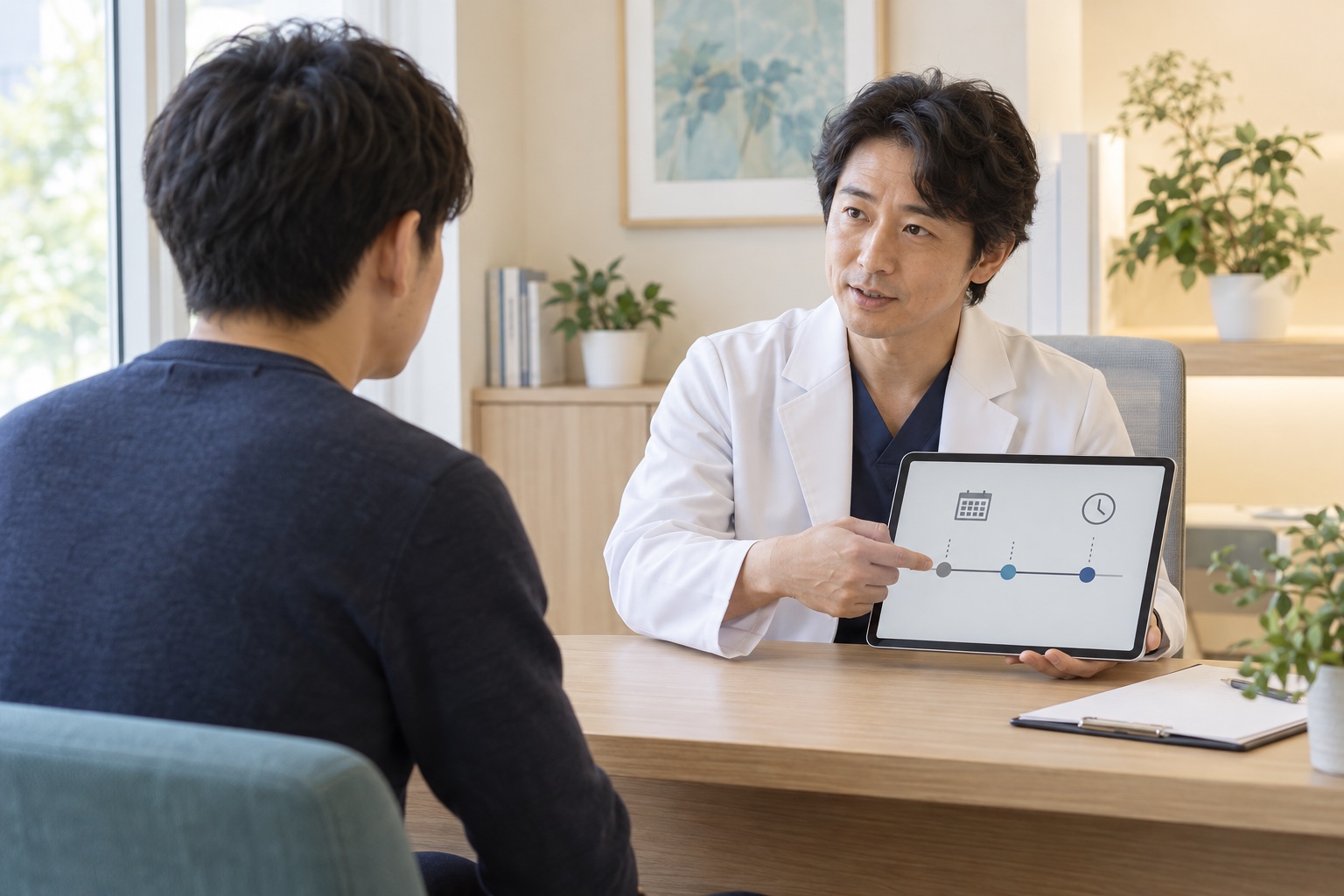 感染機会から初回検査と再検査までの時間軸を説明するAI生成医学イメージ