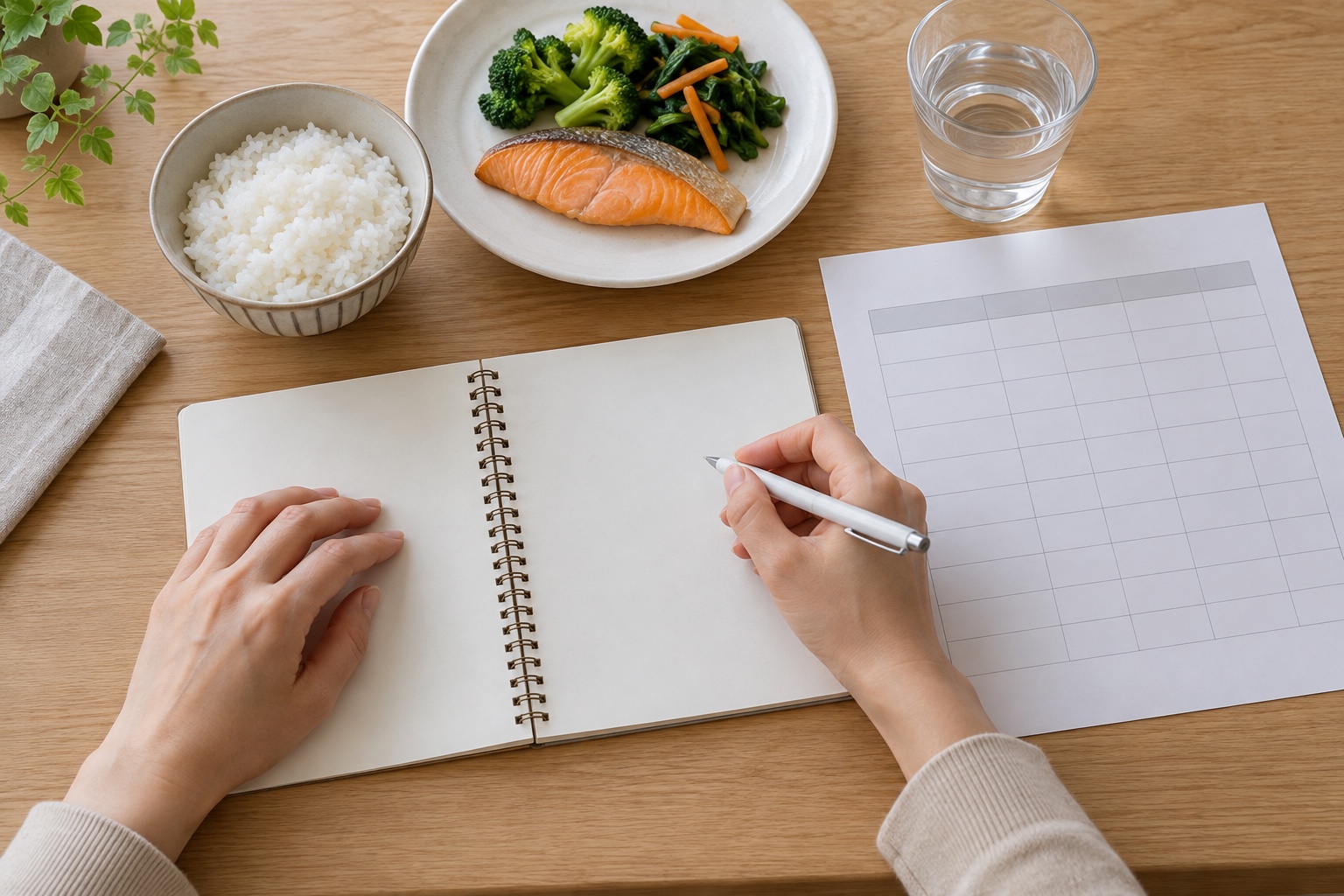 食物IgG検査後の相談に向けて現在の食事と症状を記録する手元